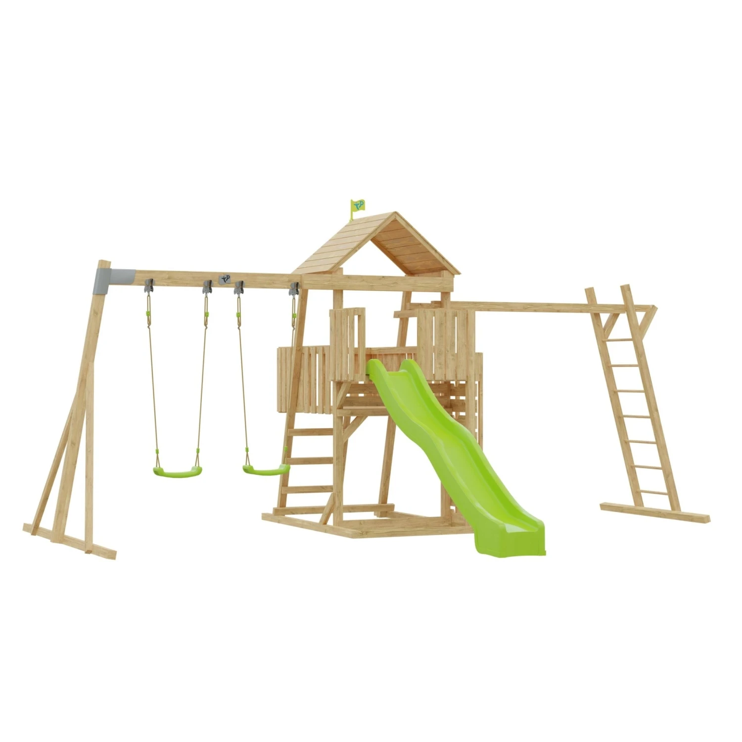 Kingswood Wooden Climbing Frame With Climbing Bridge, 2 Roped Swing Seats & Super Wavy Slide - FSC<sup>®</sup> Certified 1 Kingswood Wooden Climbing Frame With Climbing Bridge, 2 Roped Swing Seats & Super Wavy Slide - FSC<sup>®</sup> Certified