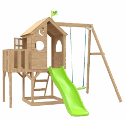 Treehouse Wooden Play Tower, With Panel Kit, Balcony, Wavy Slide & Swing Arm - FSC<sup>&reg;</sup> Certified