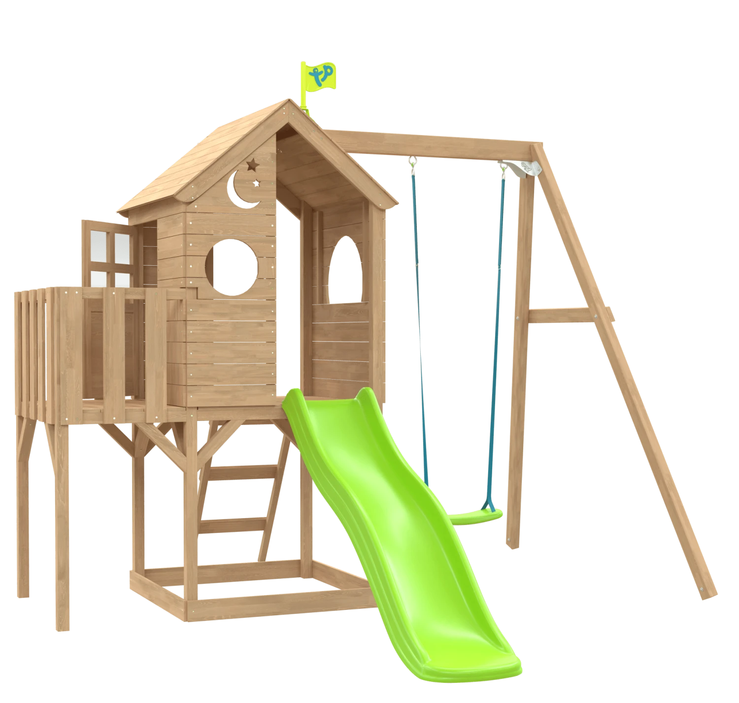 Treehouse Wooden Play Tower, With Panel Kit, Balcony, Wavy Slide & Swing Arm - FSC<sup>®</sup> Certified 1 Treehouse Wooden Play Tower, With Panel Kit, Balcony, Wavy Slide & Swing Arm - FSC<sup>®</sup> Certified