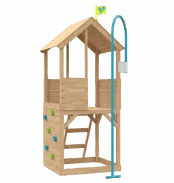 Treehouse Wooden Play Tower With Climbing Wall And Fireman's Pole - FSC<sup>&reg;</sup> Certified