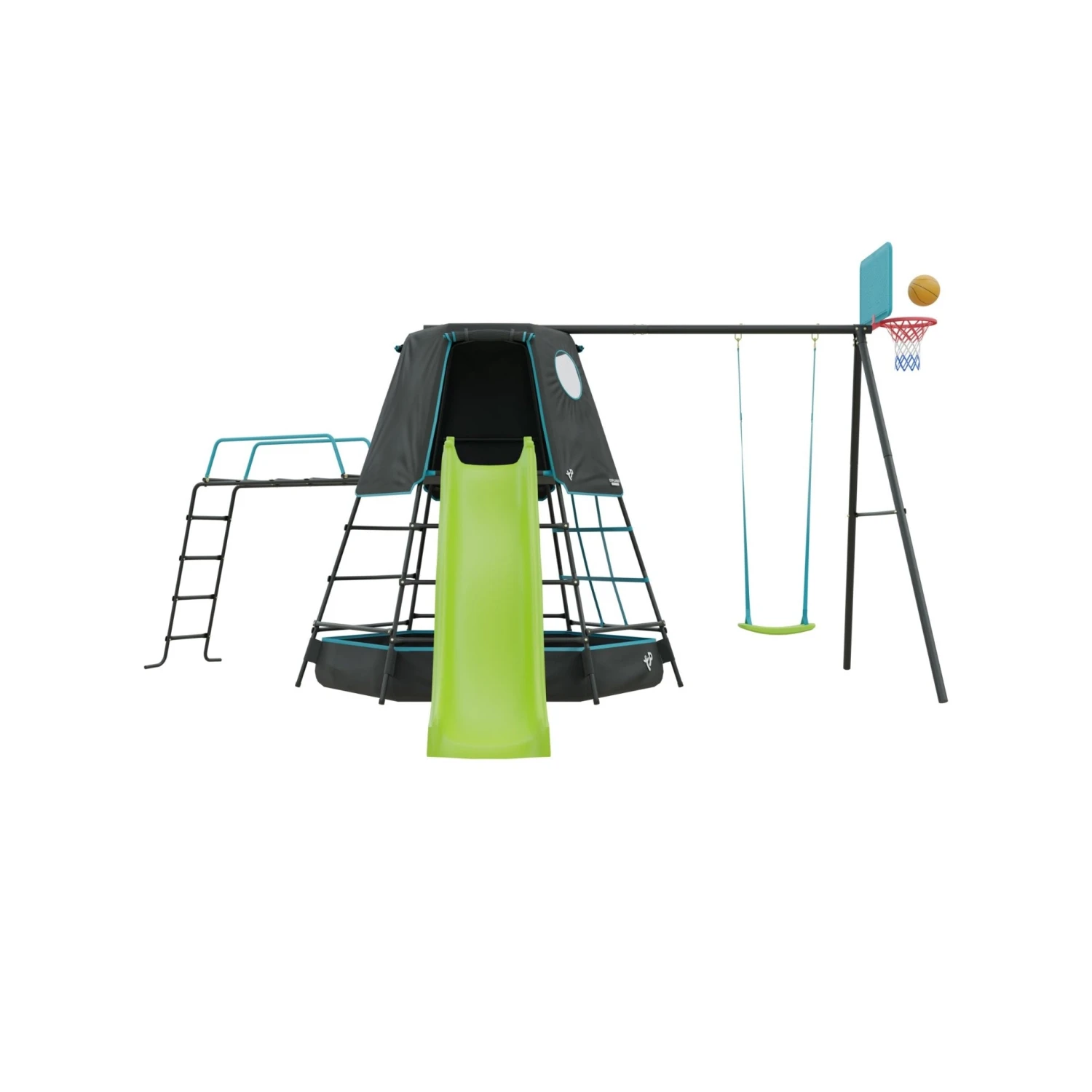 Explorer Metal Climbing Frame Black Edition, CrazyWavy Slide, Swing Arm, Jungle Run & Basketball Hoop 1 Explorer Metal Climbing Frame Black Edition, CrazyWavy Slide, Swing Arm, Jungle Run & Basketball Hoop