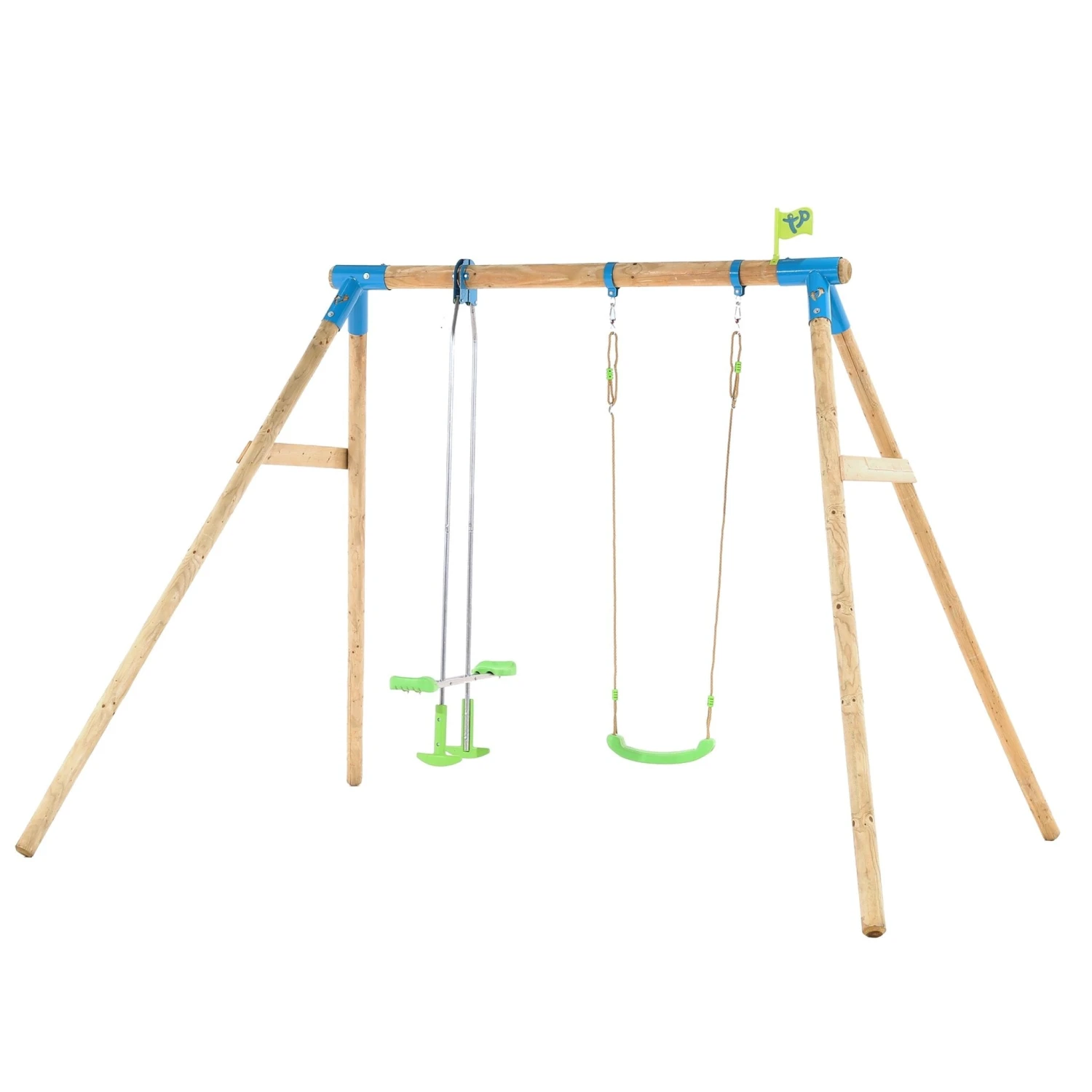 TP Knightswood Double Wooden Swing Set With Glide Ride - FSC<sup>®</sup> Certified 1 TP Knightswood Double Wooden Swing Set With Glide Ride - FSC<sup>®</sup> Certified
