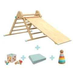 The Engineers Play Pack: TP Active-Tots Pikler Style Wooden Climbing Triangle & Slide With Safety Play Mats, Owl & Fox Topple Tower And Owl & Fox Shape Sorter