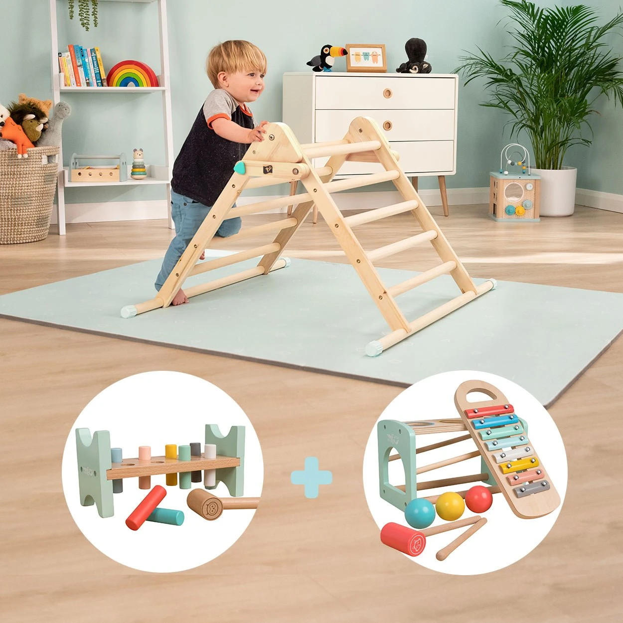 The Energetic Play Pack: TP Active-Tots Pikler Style Wooden Climbing Triangle With Owl & Fox Hammer Bench And Owl & Fox Xylophone 2 The Energetic Play Pack: TP Active-Tots Pikler Style Wooden Climbing Triangle With Owl & Fox Hammer Bench And Owl & Fox Xylophone - Image 2