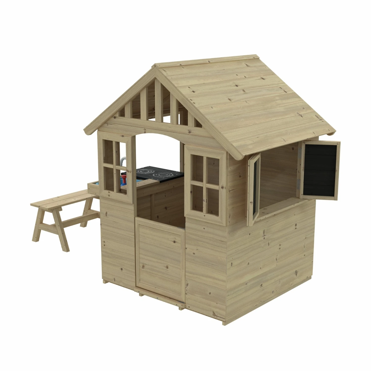 Dandelion Cottage Playhouse With Mud Kitchen, Table & Bench And Shutters - FSC<sup>®</sup> Certified 1 Dandelion Cottage Playhouse With Mud Kitchen, Table & Bench And Shutters - FSC<sup>®</sup> Certified