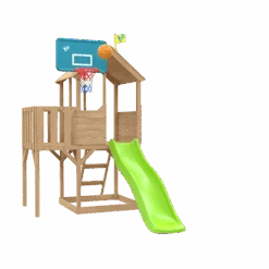 Treehouse Wooden Play Tower, With Wavy Slide, Wooden Balcony & Basketball Hoop - FSC<sup>&reg;</sup> Certified
