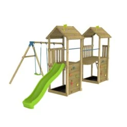 TP Skywood Wooden Play Tower With Ripple Slide, Sky Bridge, Additional Play Tower & Double Swing Arm - FSC<sup>&reg;</sup> Certified