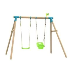 TP Compact Wooden Double Swing Set With Roped Rapide Seat & Baby Seat - FSC<sup>®</sup> Certified