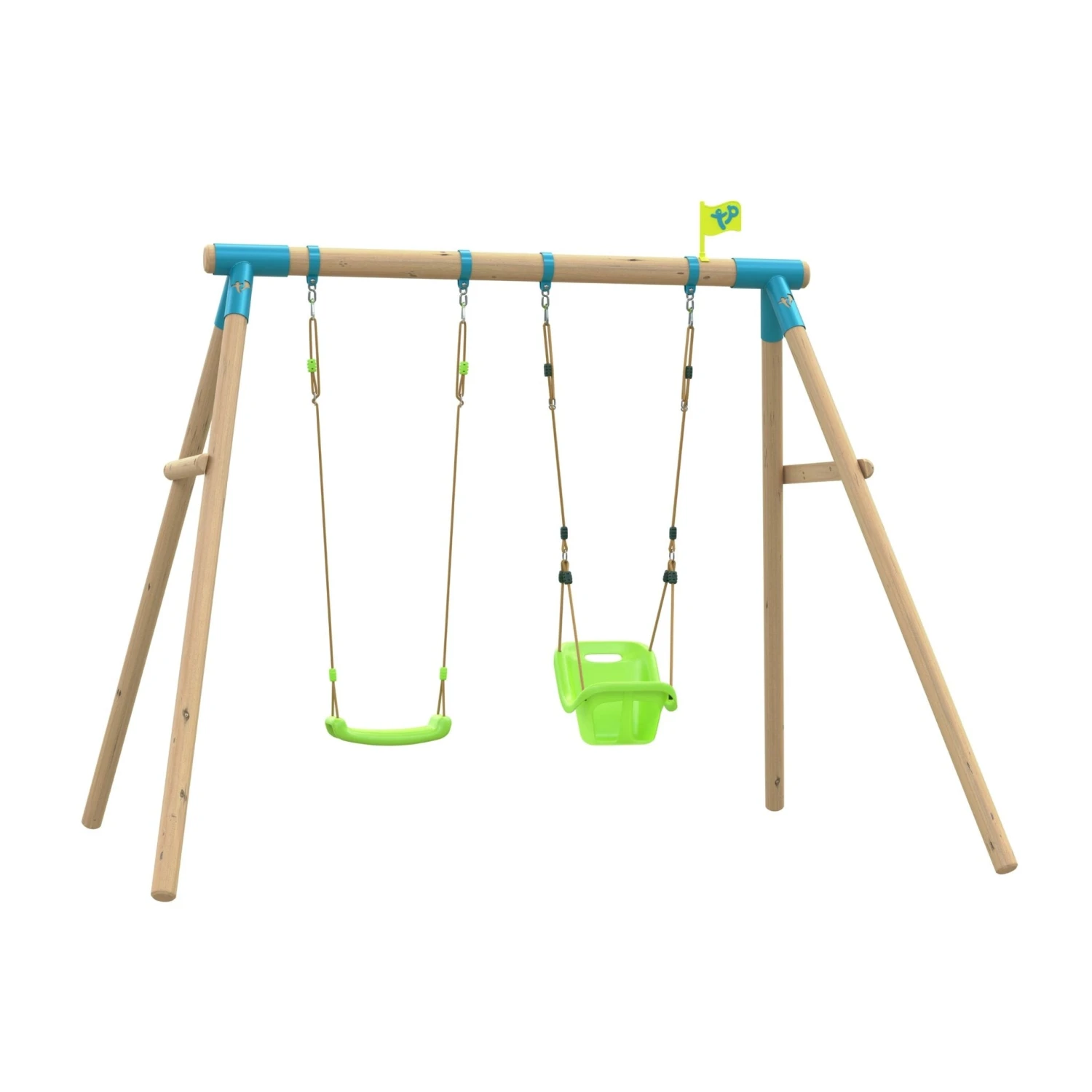 TP Compact Wooden Double Swing Set With Roped Rapide Seat & Baby Seat - FSC<sup>®</sup> Certified 1 TP Compact Wooden Double Swing Set With Roped Rapide Seat & Baby Seat - FSC<sup>®</sup> Certified