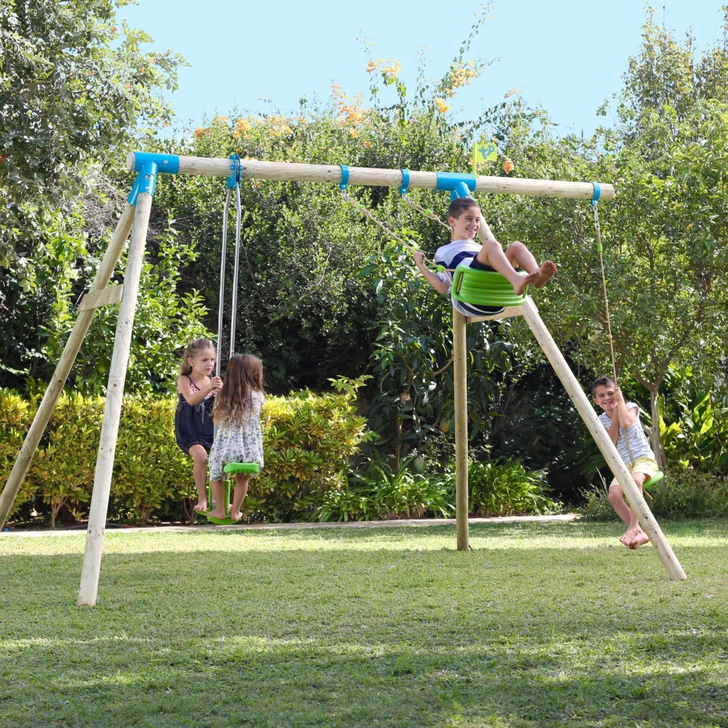 TP Knightswood Triple Wooden Swing Set With Glide Ride And Button Seat - FSC<sup>®</sup> Certified 2 TP Knightswood Triple Wooden Swing Set With Glide Ride And Button Seat - FSC<sup>®</sup> Certified - Image 2