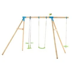 TP Knightswood Triple Wooden Swing Set With Glide Ride And Button Seat - FSC<sup>&reg;</sup> Certified