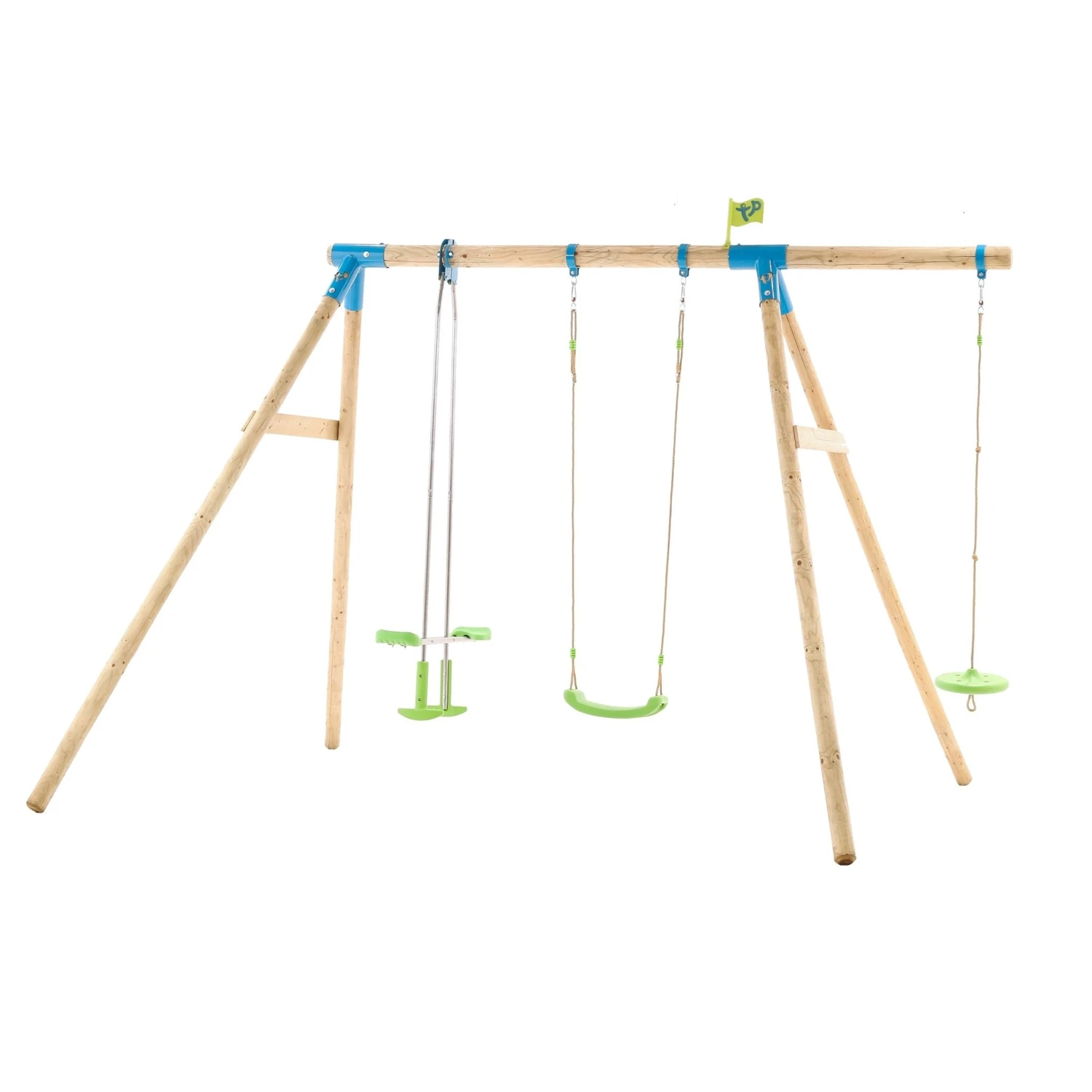 TP Knightswood Triple Wooden Swing Set With Glide Ride And Button Seat - FSC<sup>®</sup> Certified 1 TP Knightswood Triple Wooden Swing Set With Glide Ride And Button Seat - FSC<sup>®</sup> Certified