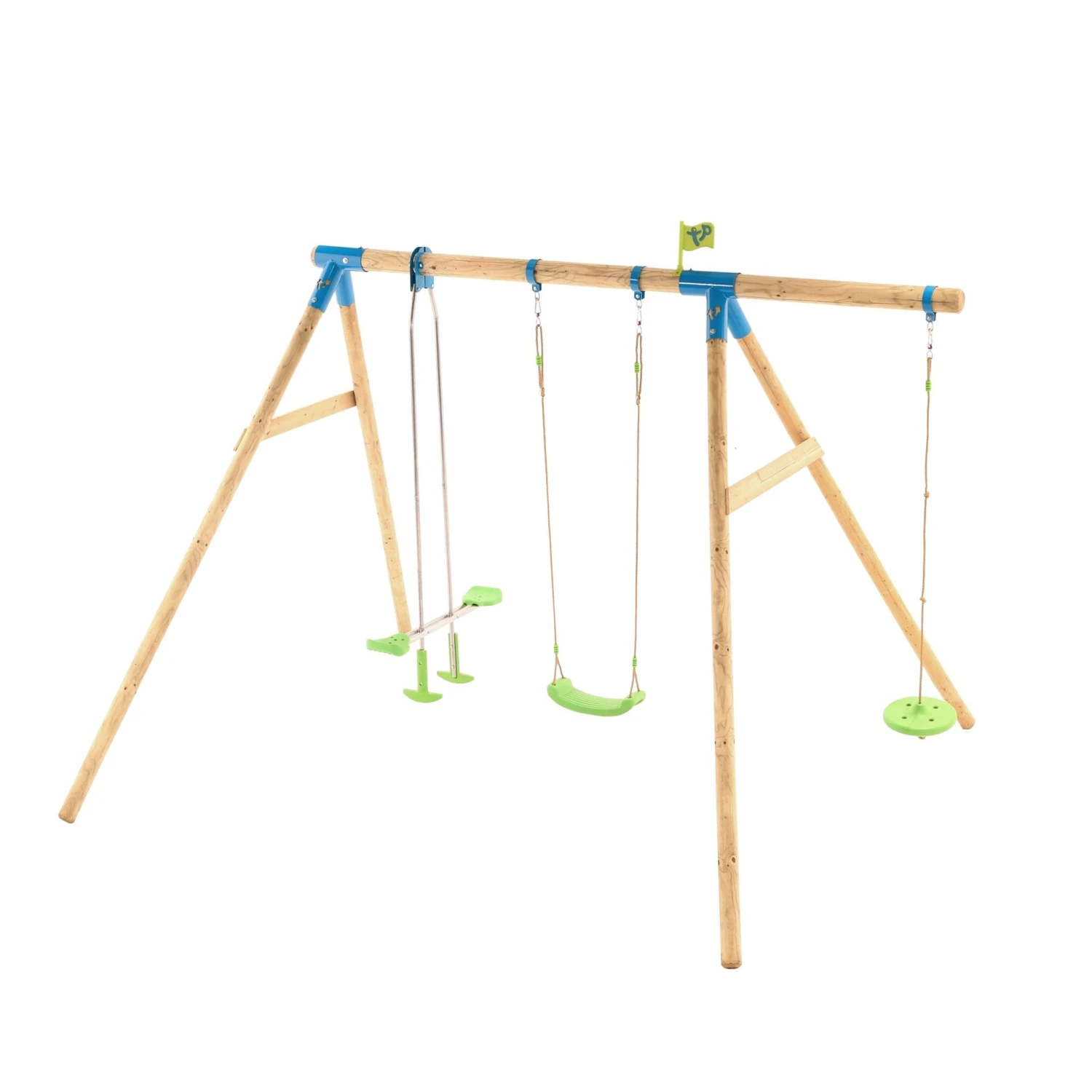 TP Knightswood Triple Wooden Swing Set With Glide Ride And Button Seat - FSC<sup>®</sup> Certified 4 TP Knightswood Triple Wooden Swing Set With Glide Ride And Button Seat - FSC<sup>®</sup> Certified - Image 4