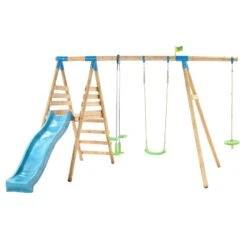 TP Knightswood Triple Wooden Swing & Slide Set With Glide Ride & Button Seat - FSC<sup>&reg;</sup> Certified