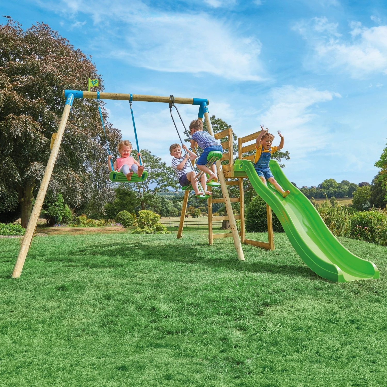 TP Kite Wooden Double Swing Set With 8ft CrazyWavy Slide - FSC<sup>®</sup> Certified 2 TP Kite Wooden Double Swing Set With 8ft CrazyWavy Slide - FSC<sup>®</sup> Certified - Image 2