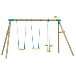TP Triple Compact Wooden Triple Swing Set With Glide Ride - FSC<sup>®</sup> Certified